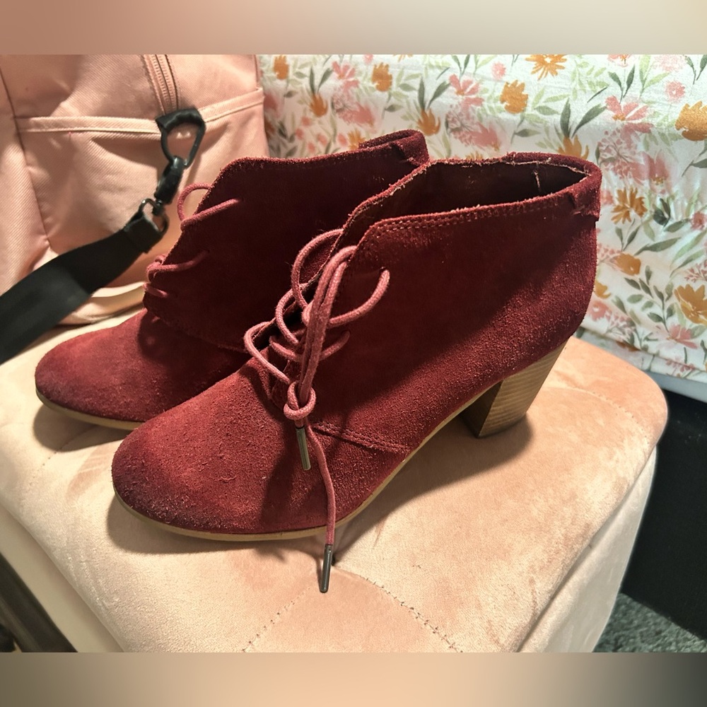 Toms Burgundy Suede Ankle Booties